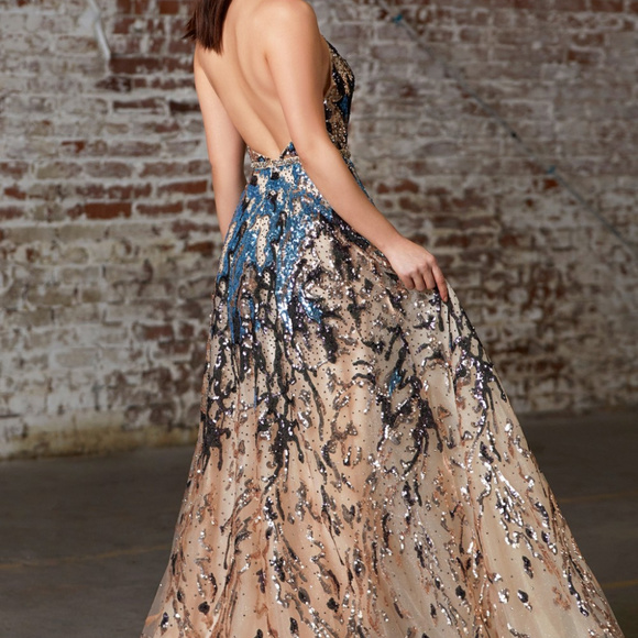 A-Line Halter Neck Sequin Print Dress CDCR845 - Picture 3 of 3